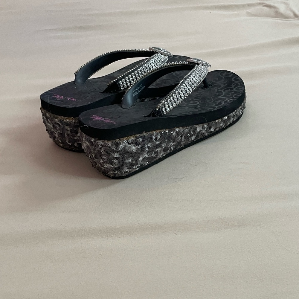 Rhinestone wedge flip flops